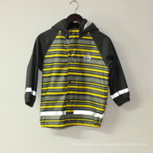 Light Yellowi Stripe PU Reflective Rain Jacket for Children/Baby